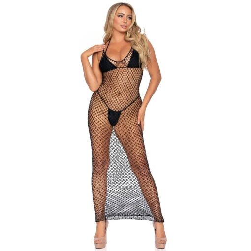 LEG AVENUE - MAXI VESTIDO DE RED TRENZADA CON ESPALDA DESCUBIERTA NEGRO - Imagen 2