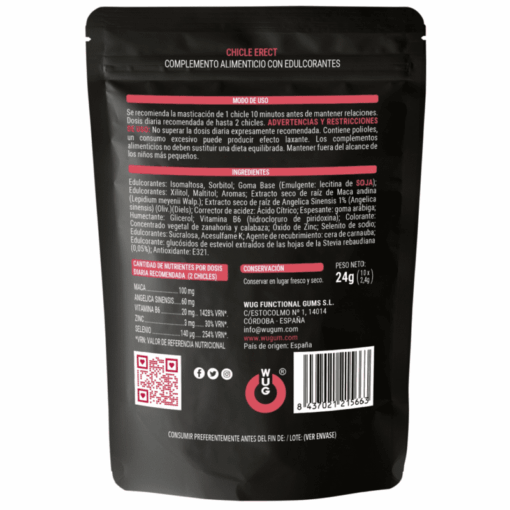WUG ERECT  Chicle funcional con Maca, Zinc y Vitaminas para potenciar la energía y el rendimiento masculino - Imagen 2