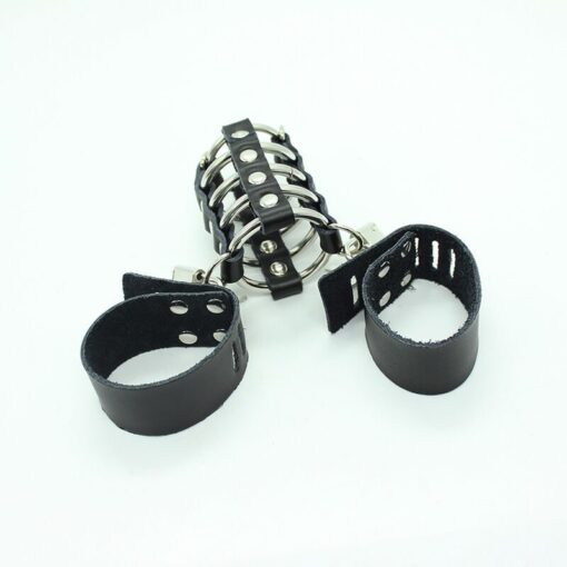 OHMAMA FETISH - JAULA PENE CON ANILLAS METALICAS Y CORREAS PIEL - Imagen 3