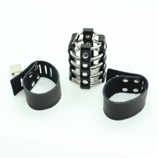 OHMAMA FETISH - JAULA PENE CON ANILLAS METALICAS Y CORREAS PIEL - Imagen 5