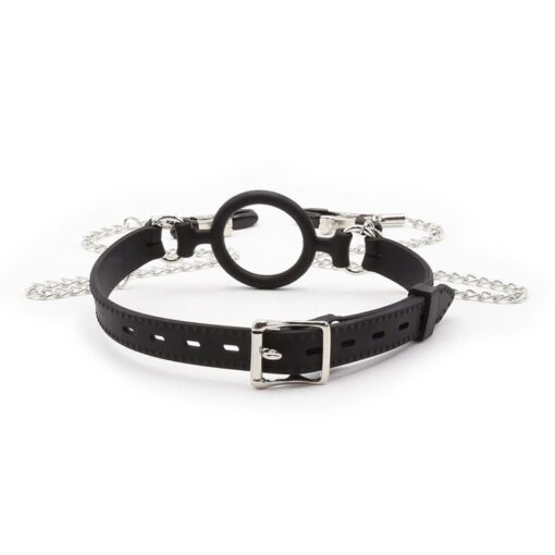 OHMAMA FETISH - MORDAZA DE ANILLA CON CADENAS Y PINZAS PEZONES - Imagen 2