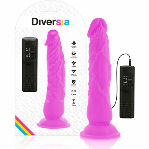 DIVERSIA - DILDO REALÍSTICO FLEXIBLE CON VIBRACIÓN LILA 21 CM -O- 4.9 CM - Imagen 2