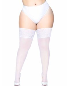 LEG AVENUE - MEDIAS AUTOADHESIVAS CON ENCAJE ANCHO COLOR BLANCO TALLA PLUS