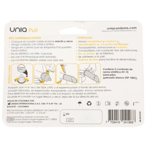 UNIQ - PULL PRESERVATIVOS CON TIRAS SIN LÁTEX 3 UNIDADES - Imagen 2
