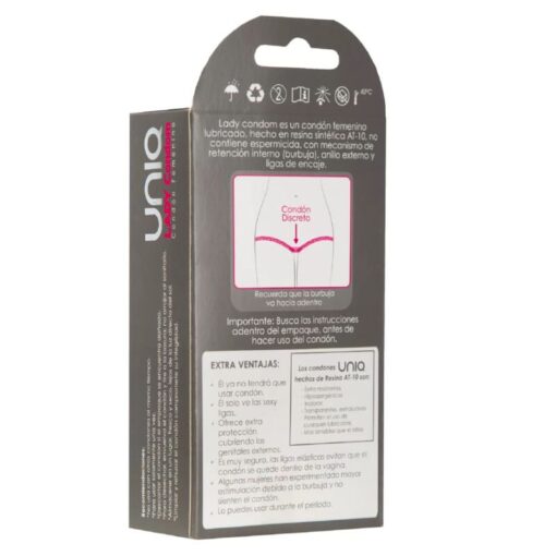 UNIQ -  LADY CONDOM PRESERVATIVOS FEMENINOS CON LIGUERO SIN LATEX 3 UNIDADES - Imagen 2