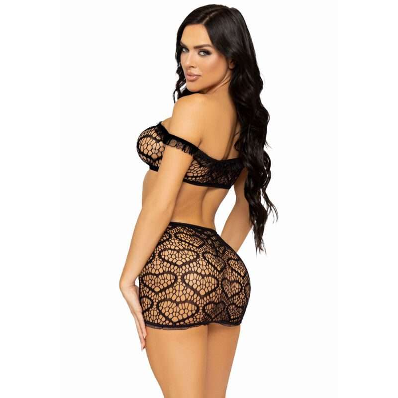 LEG AVENUE - SET TRES PIEZAS TOP, MINI FALDA Y TANGA TALLA UNICA - NEGRO - Imagen 2
