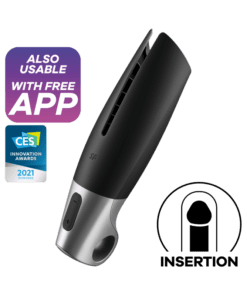 SATISFYER - POWER MASTURBATOR NEGRO Y PLATA