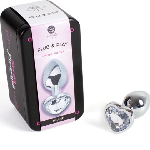 SECRETPLAY - METAL BUTT PLUG CORAZÓN TRANSPARENTE TALLA S 7 CM - Imagen 2