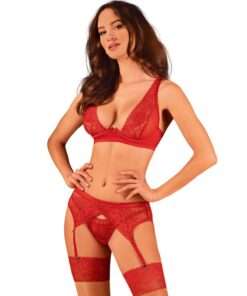OBSESSIVE - LACELOVE SET TRES PIEZAS ROJO XS/S