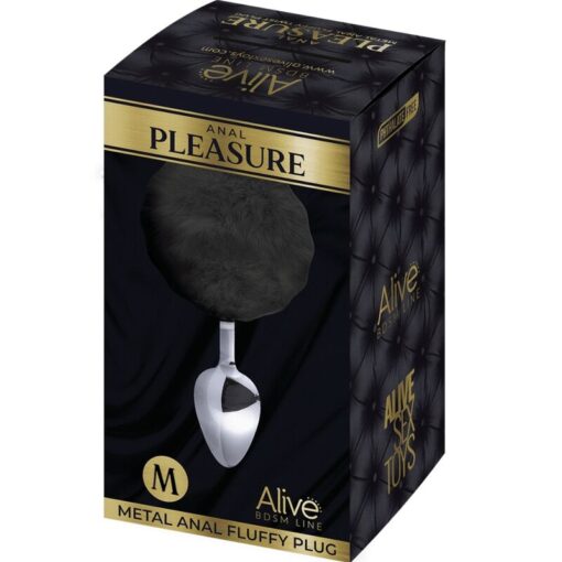 ALIVE - ANAL PLEASURE PLUG LISO METAL POMPON NEGRO TALLA M - Imagen 2