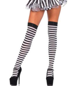 LEG AVENUE - CALCETINES ALTOS DE RAYAS NEGRO/BLANCO
