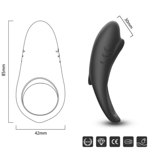 ARMONY - SHARK ANILLO VIBRADOR PAREJAS CONTROL REMOTO NEGRO - Imagen 3