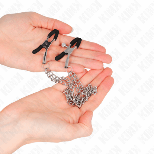 KINK - PINZAS PARA PEZONES CON DOBLE CADENA GRUESA PLATEADO 20/23 CM - Imagen 3