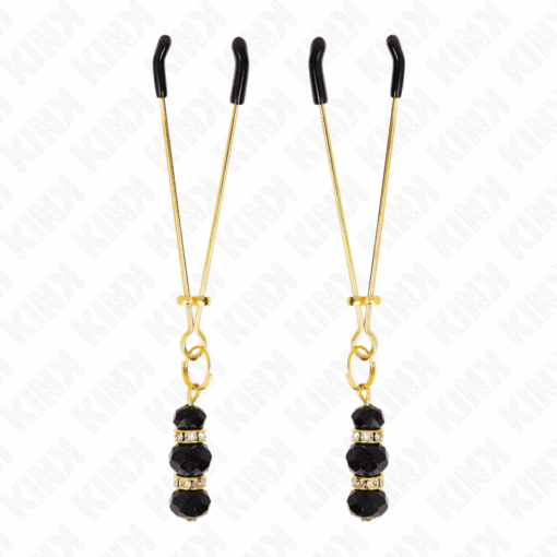 KINK - PINZAS PARA PEZONES DORADA FINA CON TRIPLE BOLA DE VIDRIO NEGRO 7 CM - Imagen 2