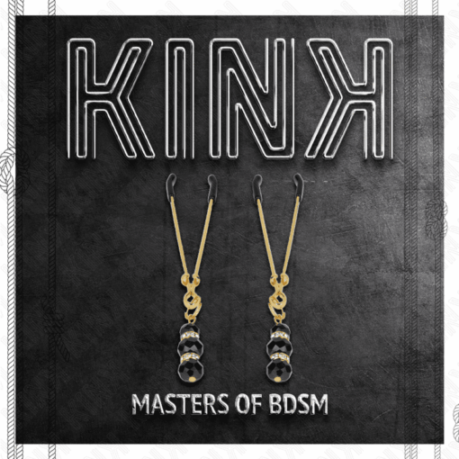 KINK - PINZAS PARA PEZONES DORADA FINA CON TRIPLE BOLA DE VIDRIO NEGRO 7 CM - Imagen 5