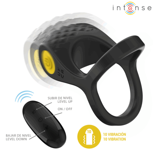 INTENSE - ALEX ANILLO DOBLE VIBRADOR PENE 10 VIBRACIONES NEGRO - Imagen 3