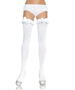 LEG AVENUE - MEDIAS OPACAS BLANCO CON ACABADO EN VOLANTE Y LAZO