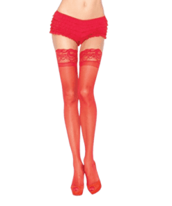 LEG AVENUE - MEDIAS ROJAS CON ENCAJE AUTOADHESIVAS