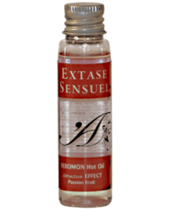 EXTASE SENSUAL - ACEITE MASAJE EFECTO CALOR CON FEROMONAS FRUTA DE LA PASION VIAJE 35 ML