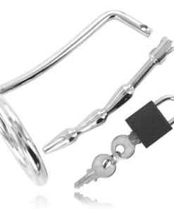 METAL HARD - ANILLO TESTICULOS CON PLUG URETRA CASTIDAD