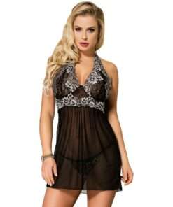 SUBBLIME - BABYDOLL BLANCO ENCAJE FLORAL NEGRO S/M