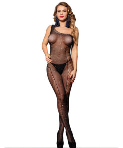 SUBBLIME - 952037 BODYSTOCKING DE REJILLA DE UN HOMBRO CON DIAMANTES NEGRO TALLA ÚNICA