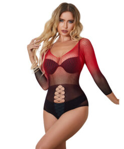 SUBBLIME - 952259 VESTIDO DE REJILLA ELÁSTICO MANGA LARGA DEGRADADO ROJO Y NEGRO TALLA ÚNICA