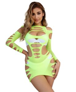 SUBBLIME - 952280 VESTIDO DE REJILLA ELÁSTICO MANGA LARGA VERDE TALLA ÚNICA