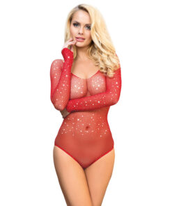 SUBBLIME - 952303 BODY DE REJILLA BRILLANTE CON HOMBROS DESCUBIERTOS MANGA LARGA ROJO TALLA ÚNICA
