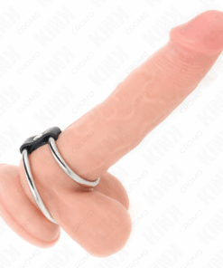 KINK - ANILLO PENE DOBLE METAL 3.7 CM A 5 CM CONECTADOS POR CORREA POLIPIEL MODELO 1