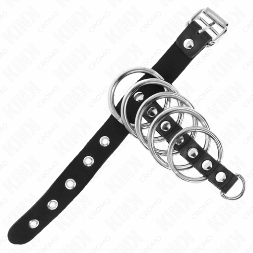 KINK - ANILLO PENE CUERO CORREA CON CERRADURA 21 X 2 CM Y 5 ANILLOS METAL DE 3 CM A 4 CM - Imagen 4