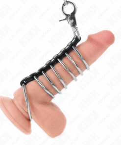 KINK - 7 ANILLOS PENE METAL 3.8 CM A 5 CM CONECTADOS CON POLIPIEL Y CADENA METAL 100 CM