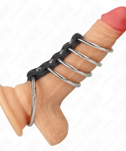 KINK - 5 ANILLOS PENE 3.7 CM A 5 CM METAL CONECTADOS POR CUERO