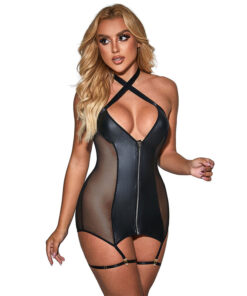 SUBBLIME - 954444 VESTIDO SEXY DE REJILLA CUERO NEGRO S/M