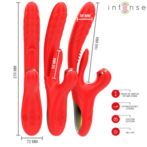 INTENSE - KAROL VIBRADOR MULTIFUNCIÓN EMPUJE  ESTIMULACIÓN  ONDAS ESTIMULADORAS ROJO - Imagen 2