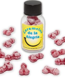 DIABLO PICANTE - 12 CARAMELOS DE LA ALEGRÍA FORMA PENE FRESA/CEREZA
