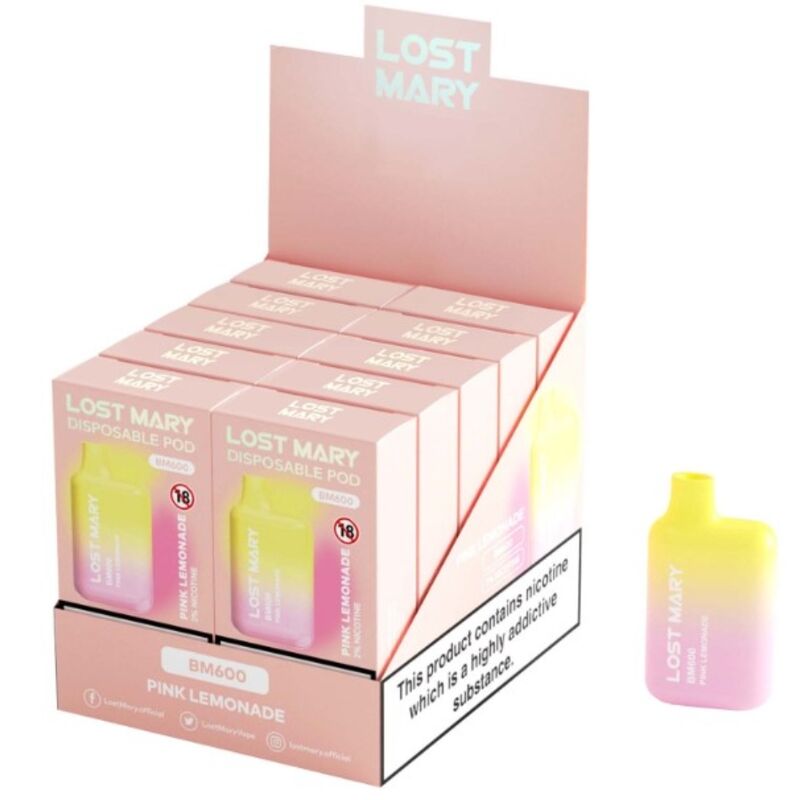 LOST MARY - BM600 VAPER NICOTINA 2% DESECHABLE SABOR LIMONADA ROSA - Imagen 2