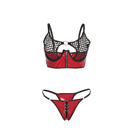 SUBBLIME - 955540 CONJUNTO SUJETADOR CON CREMALLERA DE MALLA DE CHAROL ROJO L/XL - Imagen 4