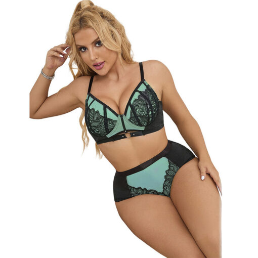SUBBLIME - 955557 CONJUNTO SUJETADOR CON CREMALLERA DE MALLA DE CHAROL VERDE S/M - Imagen 3