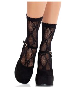 LEG AVENUE - CALCETINES DE ENCAJE DE LAZOS NEGRO
