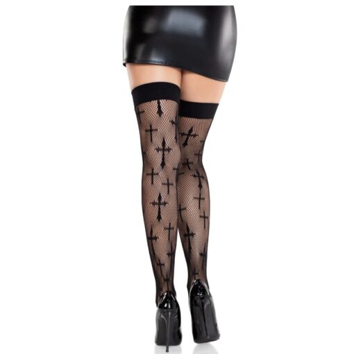 LEG AVENUE - MEDIAS WORSHIP ME DE ENCAJE NEGRO - Imagen 2