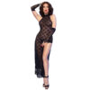 CHILIROSE - CR 4853 VESTIDO NEGRO DE ENCAJE CON GUANTES S/M
