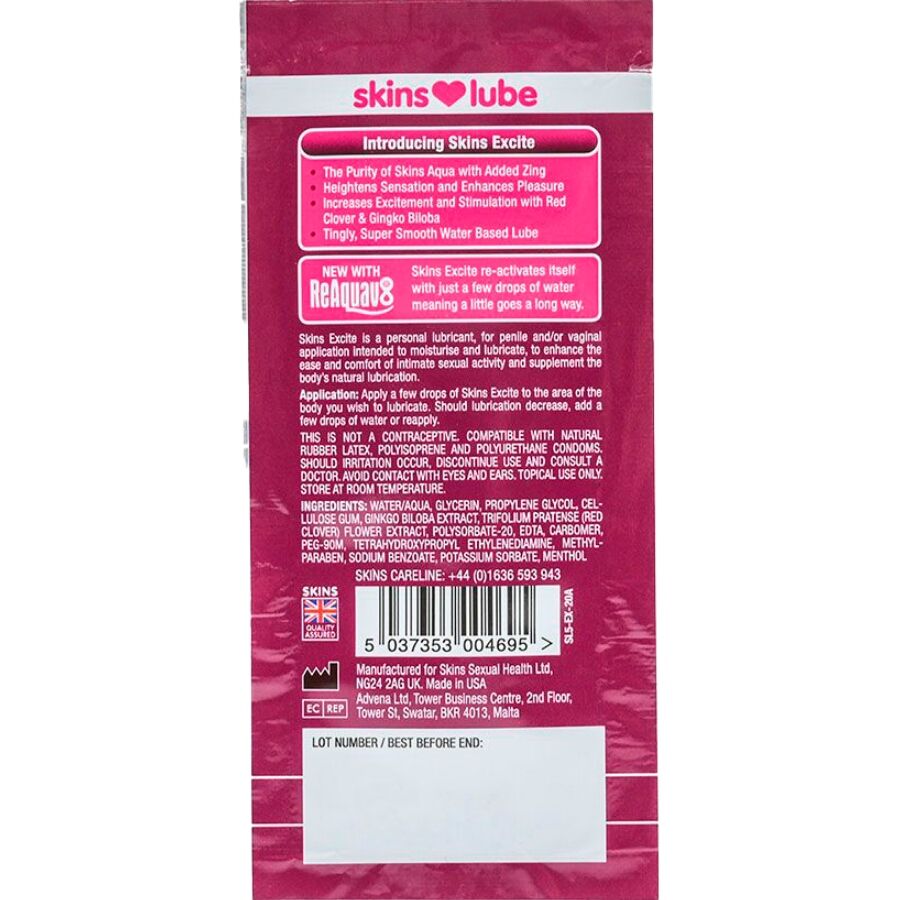 Alternative view of SKINS - EXCITE LUBRICANTE BASE DE AGUA MONODOSIS 5 ML