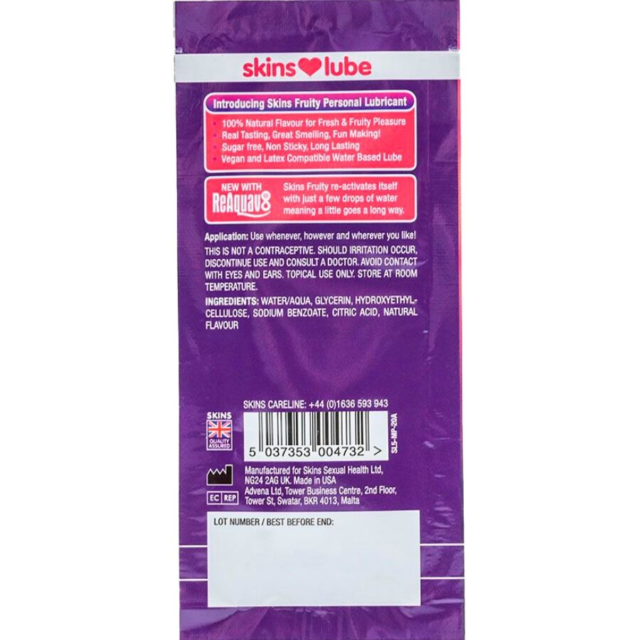 Alternative view of SKINS - FRUITY LUBRICANTE BASE DE AGUA MANGO  FRUTA PASIÓN MONODOSIS 5 ML