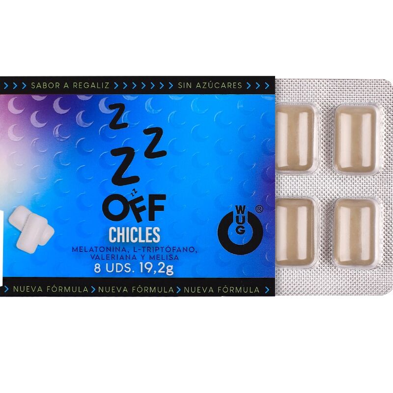Alternative view of WUG off - El chicle funcional con melatonina y valeriana sabor regaliz BLISTER 8 UDS