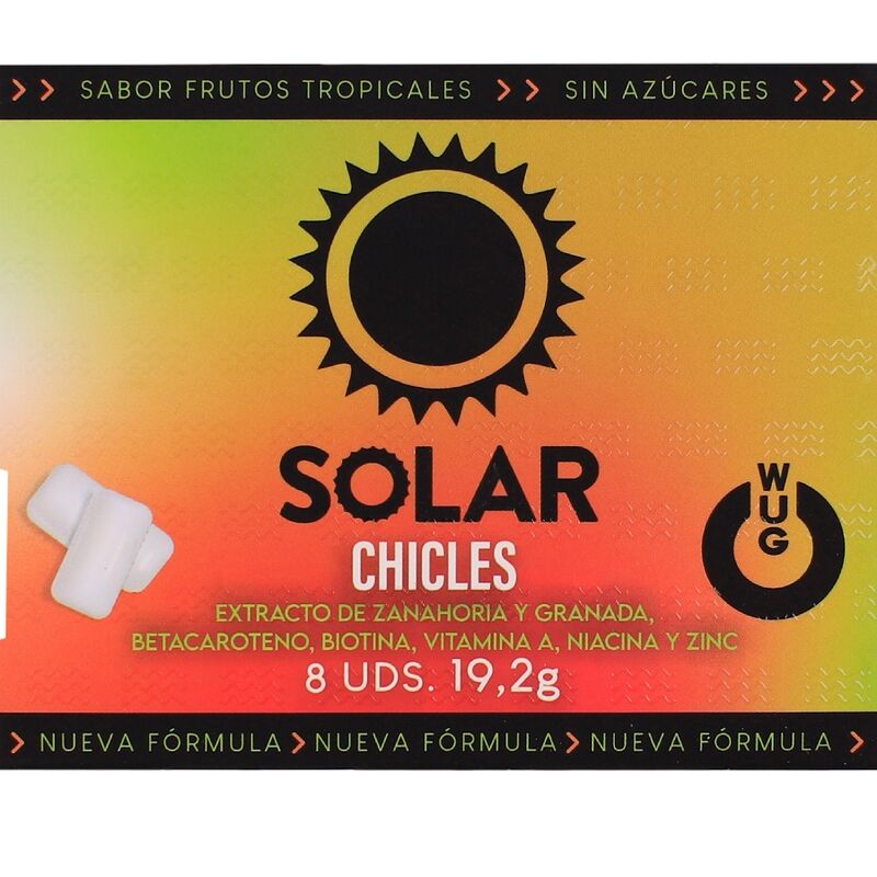 WUG solar - El chicle funcional con vitaminas y zinc sabor frutos tropicales BLISTER 8 UDS