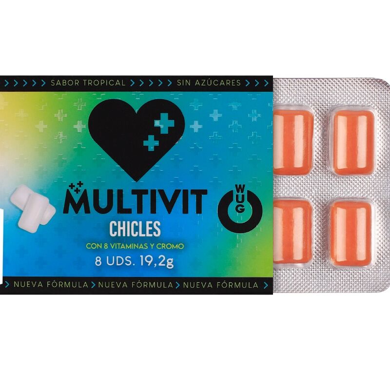 Alternative view of WUG multivit- El chicle funcional multivitamínico sabor tropical BLISTER 8 UDS